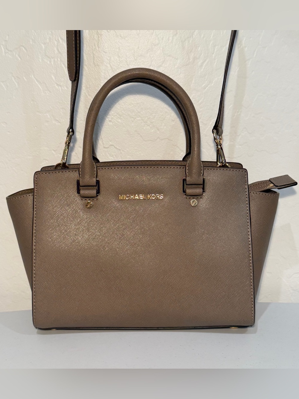 Michael Kors Taupe Selma Leather Medium Satchel